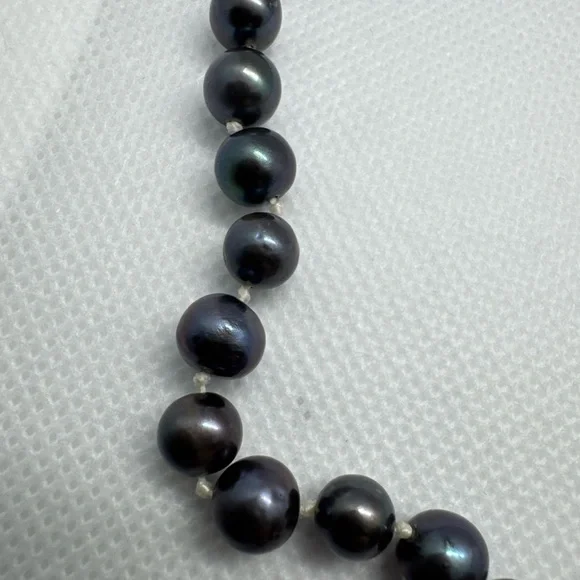 Vintage Tahitian Peacock Rainbow Black Pearl Necklace 14K Gold CLASP 18” - Picture 8 of 14